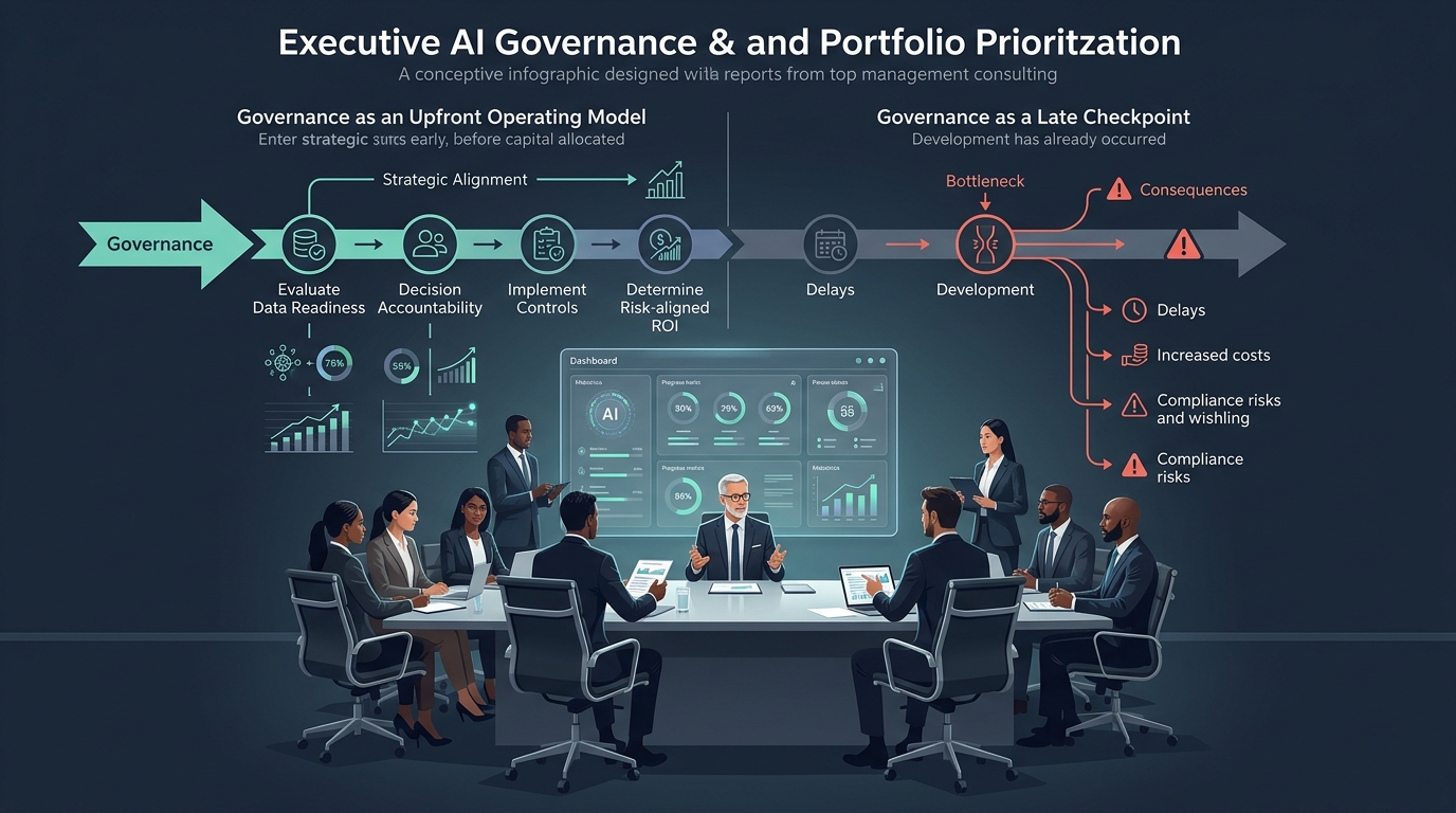 Figure One: AI Governance as an Upfront Operating Model vs Late Checkpoint - Strategy of Things